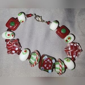 Lamp work beaded christmas bracelet